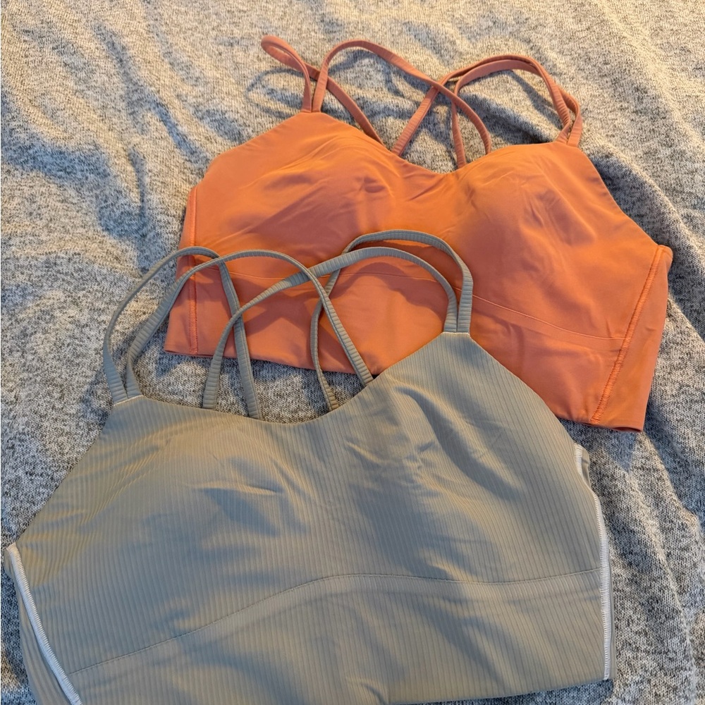 Lululemon Set of Two Strappy Sports Bras in Orange and Gray